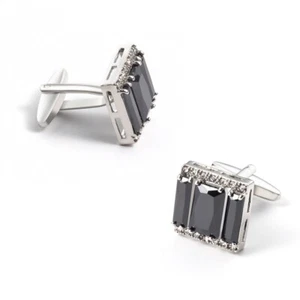 Black Zirconia Cufflinks Expensive Cuff Link How To Wear On Tuxedo Suit Shirt - Picture 1 of 10