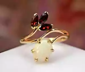 2.10Ct Oval Cut Natural Fire Opal Women's Engagement Ring 14K Yellow Gold Plated - Picture 1 of 7