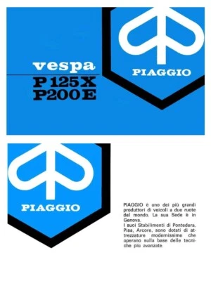 Vespa Piaggio P125X + P200E -2 Manuali uso e manutenzione +parti ricambio in PDF - Immagine 1 di 4