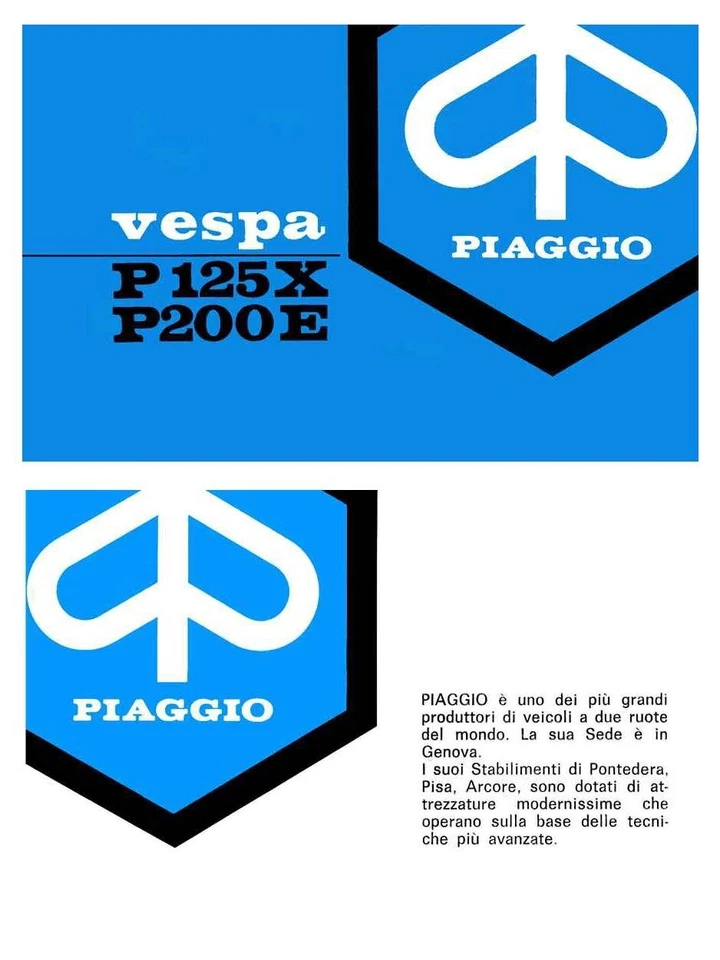 Vespa Piaggio P125X + P200E -2 Manuali uso e manutenzione +parti ricambio in PDF - Immagine 1 di 4