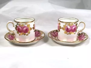 Royal Chelsea England Rosa Cavolo Rose Coppia di tazze e piattini Demitasse - Foto 1 di 6