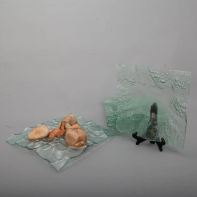 Hermoso plato cuadrado ondulado de vidrio grande de 15" con un juego de 6 platos de 12" cada uno Foto 1 de 4