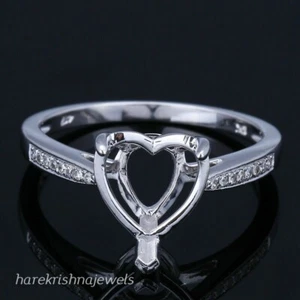 Laborgefertigter Ehering 2 kt herzförmiger halbmontierter Diamant 14 K Weißgold über - Bild 1 von 7