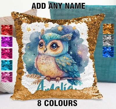 Owl Cushion Cover Sequin Throw Pillow Flip Sequins Personalised - image 1 of 4