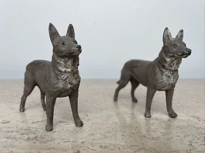 Pair of Vintage 1930's Cold Painted Pot Metal White Metal  German Shepherd Dog  - Picture 1 of 10