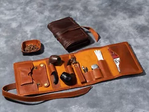 Custodia per pipa rotolo in pelle tabacco custodia per pipa borsa per pipa borsa per tabacco - Foto 1 di 7