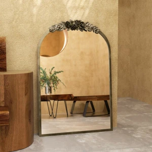 Brass Gold Arched Wall Mirror for Bathroom Metal Rose Frame Decor Accent Mirrors - Picture 1 of 14