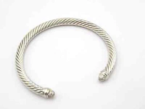 David Yurman Ster. Silver w/ Pavé Diamond Dome Cable Bracelet Sz Med. & Box K-49 - Picture 1 of 20