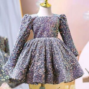 Sequin Formal Dresses Girls Luxury Gowns Kids Bow Princess Evening Short Dress