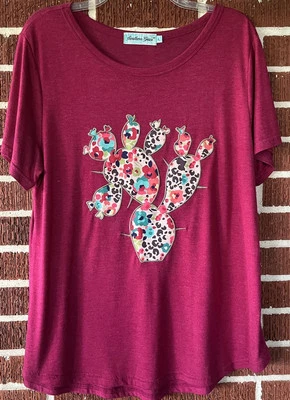 Camiseta Southern Grace Rosa Caliente Manga Corta Cactus Talla Grande Foto 1 de 3