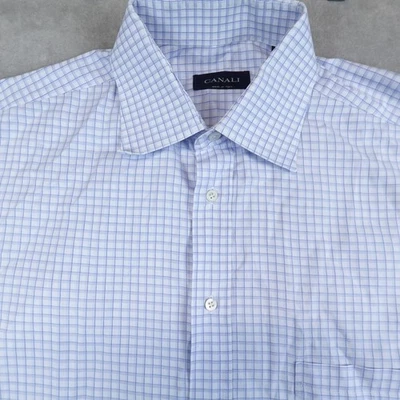 Camisa Canali Para Hombres 43 17 Vestido Abotonado Azul Manga Larga Italia Trabajo Informal Foto 1 de 4