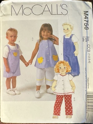 McCall's pattern M4756 Toddlers' Top, Pants & Jumpsuit size 1, 2, 3, 4 uncut - Image 1 of 2