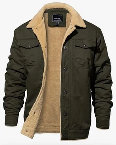 Sherpa Lined Men’s 2XL Jacket Green with Brown Sherpa Lining Winter Thermal Coat - Picture 1 of 7