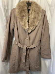 Dennis Basso Taupe Coat W/ Removable Faux Fur Hood Size Small - Picture 1 of 6