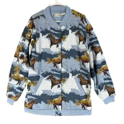Женская винтажная конная куртка Blair L Large Horse AOP 1990-е на кнопках вестерн - Изображение 1 из 4