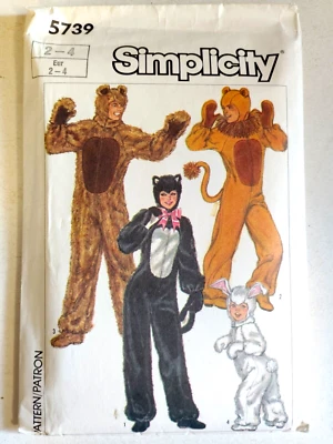 Animal Jumpsuit Costume Childs 2 4 Simplicity 5739 Sewing Pattern CUT VTG Rabbit - Image 1 of 4