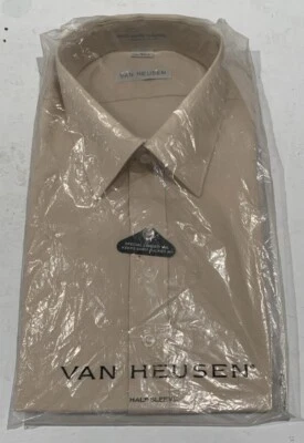 Men's Van Heusen Pink Button Down Dress Shirt Size 16-1/2 Half Sleeve 65/35 - Image 1 of 4
