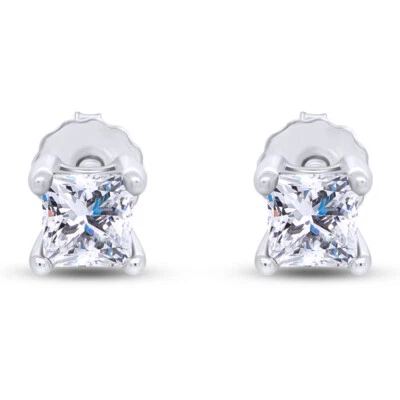Princess Cut Natural Diamond Solitaire Stud Earrings 14K Gold 0.04ct - 0.65ct - Image 1 of 4