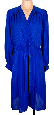 Vintage 80s Tabby of California Blue Romantic Floral Belted Tea Dress 12 Striped - Image 1 of 4