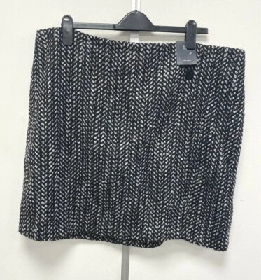 NEW M&S Marks & Spencer UK22L US18L black-mix wool-blend lined knee length skirt - Image 1 of 4