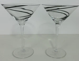 2 Pier 1 Clear With Black Swirline Martini Cocktail Glasses 7"Tall 5" Rim 💙 - Picture 1 of 10