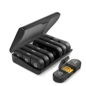 21 Compartment Black Pill Box 7 Days a Week 3 Times Portable Pill Box Organizer - Picture 1 of 19