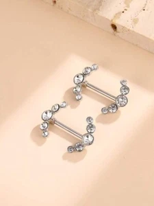 2Ct Round Moissanite Nipple Body Piercing Barbell 14K White Gold Plated - Picture 1 of 5