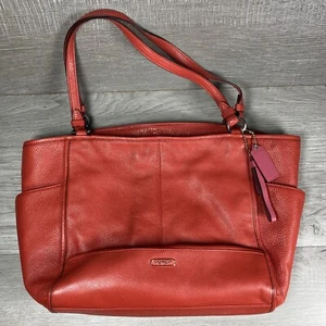 Coach Parker Carrier Carryall Tote Red Pebbled Leather Style F29898 Bag Purse - Picture 1 of 11