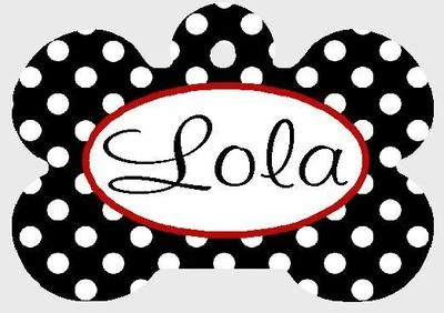 BLACK WHITE POLKA DOTS Personalized PET ID TAGS Custom Any Name Printed 2 Sides - Image 1 of 4