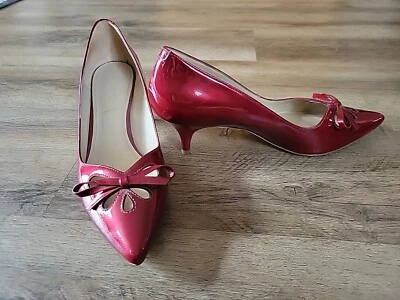 Women's Joan & David Dagardner Kitten Heels Dark Red Patent Leather Pumps, 7M - Image 1 of 4