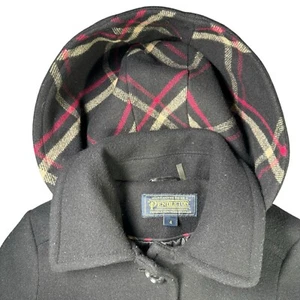 Pendleton Women’s Petite 4 Black Wool Plaid Lined Peacoat Small Button Hooded - Picture 1 of 17