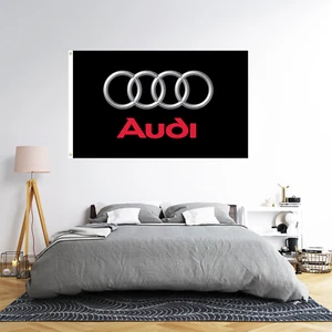 Audi Car Logo 3x5 FT Banner Racing Flags Car Show Garage Wall Workshop Decor NEW - Foto 1 di 10