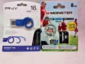PACK DE 2 UNIDADES FLASH USB PNY 16GB Y MONSTER DIGITAL 8GB MICRO SD ENVÍO GRATUITO NUEVO - Imagen 1 de 5