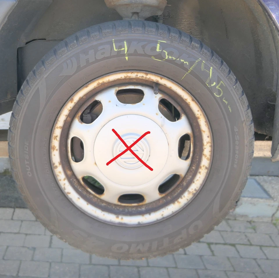 4x Golf 3 Vento 175/70 R13 82T Allwetterreifen M+S Reifen 5,5jx13H2 ET38 ca5-7mm - Bild 1 von 4