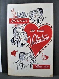Vintage Brown's Shoe Fit Co. Hosiery For Your Valentine Cardboard Store Adv Sign - Picture 1 of 1