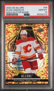 2022-23 Upper Deck Allure Gold Glitter Bomb Elias Lindholm #94 Serial/199 PSA 10 - Picture 1 of 2