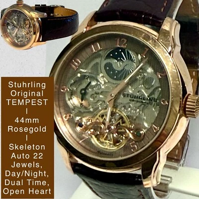 Reloj Stuhrling TEMPEST Caja Oro Rosa 44mm Auto Skeleton | Día/Noche DOBLE HORA | Foto 1 de 4
