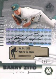 Barry Zito 2004 Upper Deck SP Authentic Autograph Game Dated Signature #1/1 RARE
