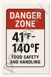 Póster póster de cocina restaurante manejo seguridad alimentaria zona de peligro - 18x12 pulgadas - Imagen 1 de 1
