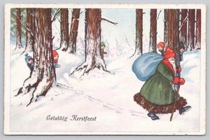 Divided Back Postcard Green Robe Santa Claus In Forest With Kids  - Picture 1 of 2