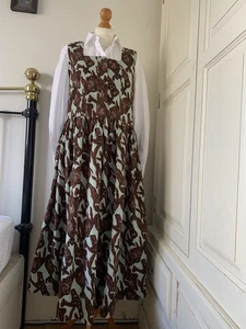 Toast Green Brown 100% Cotton Pinafore Dress UK10 - Picture 1 of 8
