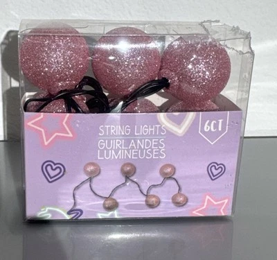 Kid's Room Decor 🪩 1 Pack Pink String Lights~6 ct~Glitter Globes~2.9ft +1 SHIP - Image 1 of 3