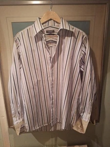 St George by Duffer Men's Brown, Gold & Pink Stripes On White Men's Dress Shirt - Picture 1 of 7