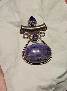 Mondstein natürlicher lila Lepidolith mit blauem Blitz 925 Silber - Bild 1 von 11