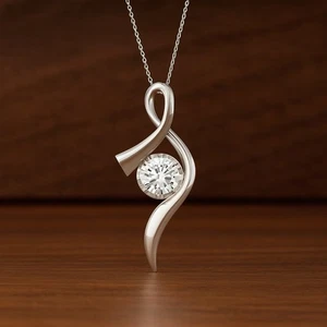 Handmade 925 Sterling Silver Swirl Lab Grown Diamond Round Pendant April #1017 - Picture 1 of 7