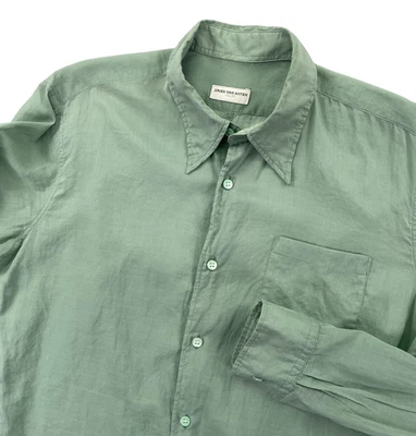 Рубашка мужская Dries Van Noten средняя 48 Sage зеленая на пуговицах с длинным рукавом прозрачная роскошная - Изображение 1 из 4