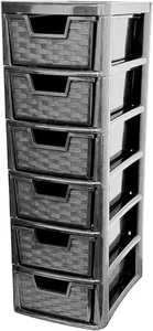 6 Tier Mini Black Rattan Plastic Drawer Home Office School Organizer Tower Unit - Picture 1 of 2
