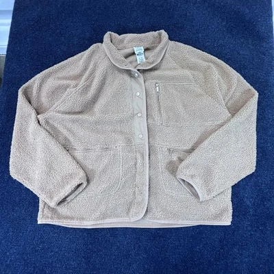 PINK Victoria's Secret Jacket Womens XL Beige Sherpa Fleece Full Snap Cozy NWT - Image 1 of 4