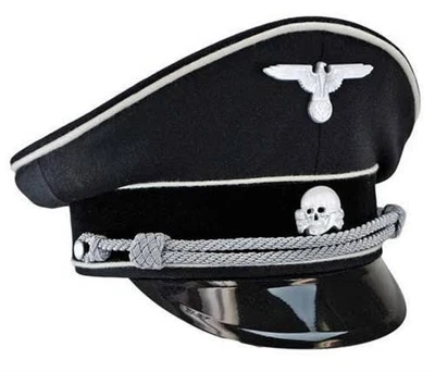 Gorra visera alemana de la Segunda Guerra Mundial negra con insignia plateada Foto 1 de 4