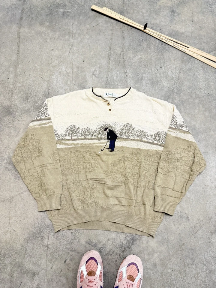 Suéter de punto bordado vintage de eslabones de ciprés hecho en EE. UU. XL Foto 1 de 4